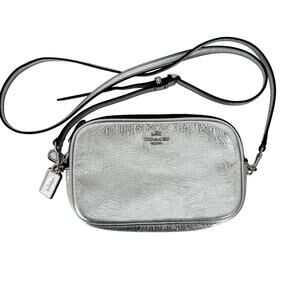 Coach Sadie Crossbody Bag Convertible Wristlet Clutch in Metallic Silver Leather